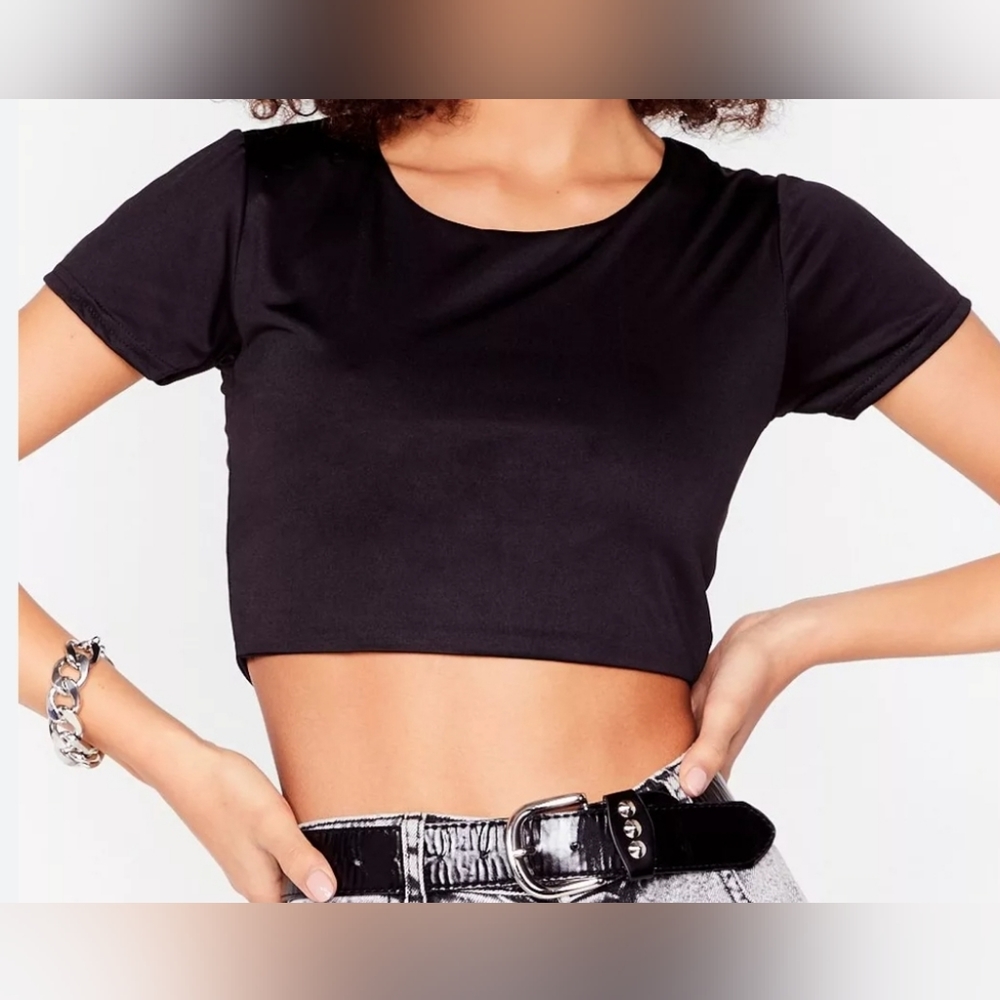 Nasty Gal Let Me Slink About It Black Fitted Crop Top Size 4